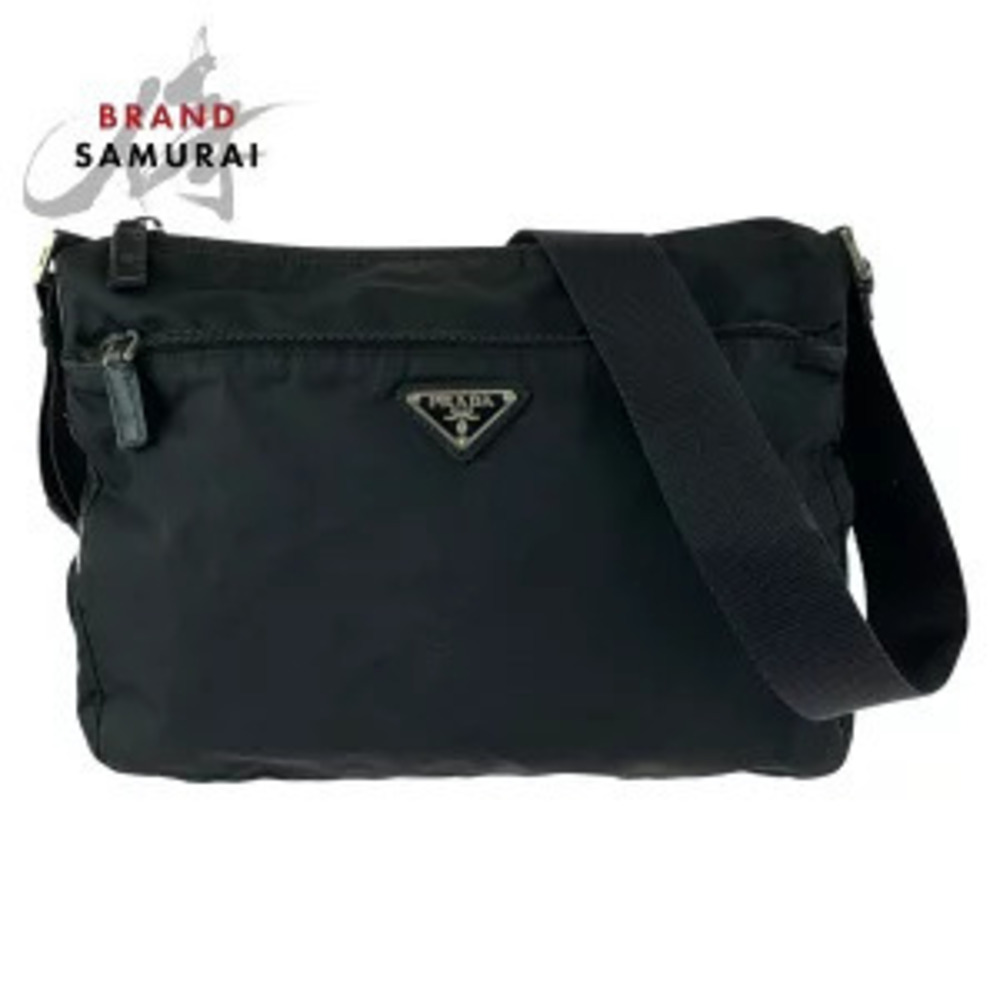 Prada Tessuto Triangle Plate Black Leather Shoulder Bag Pouch